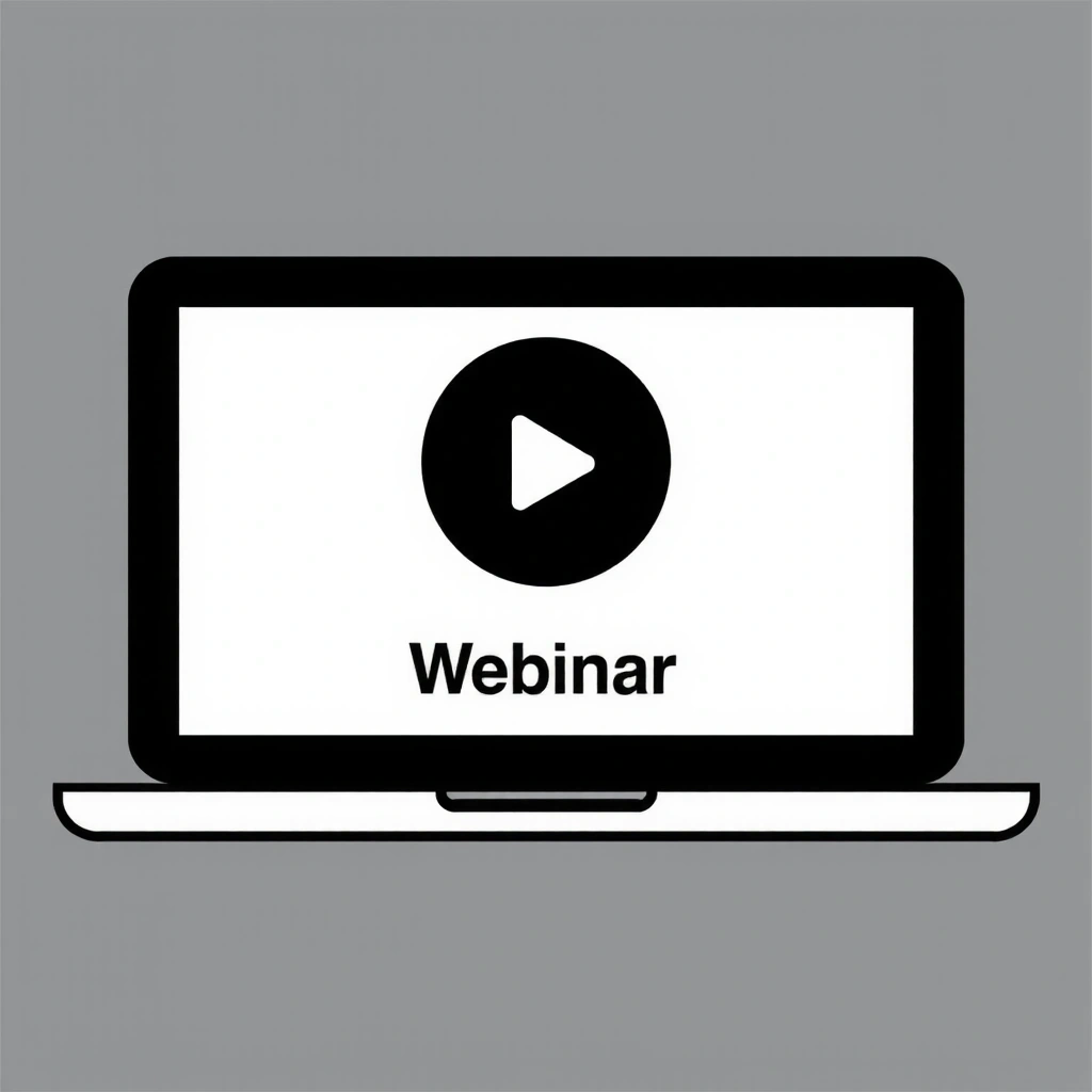 Icon for a webinar, showing a laptop with a play button