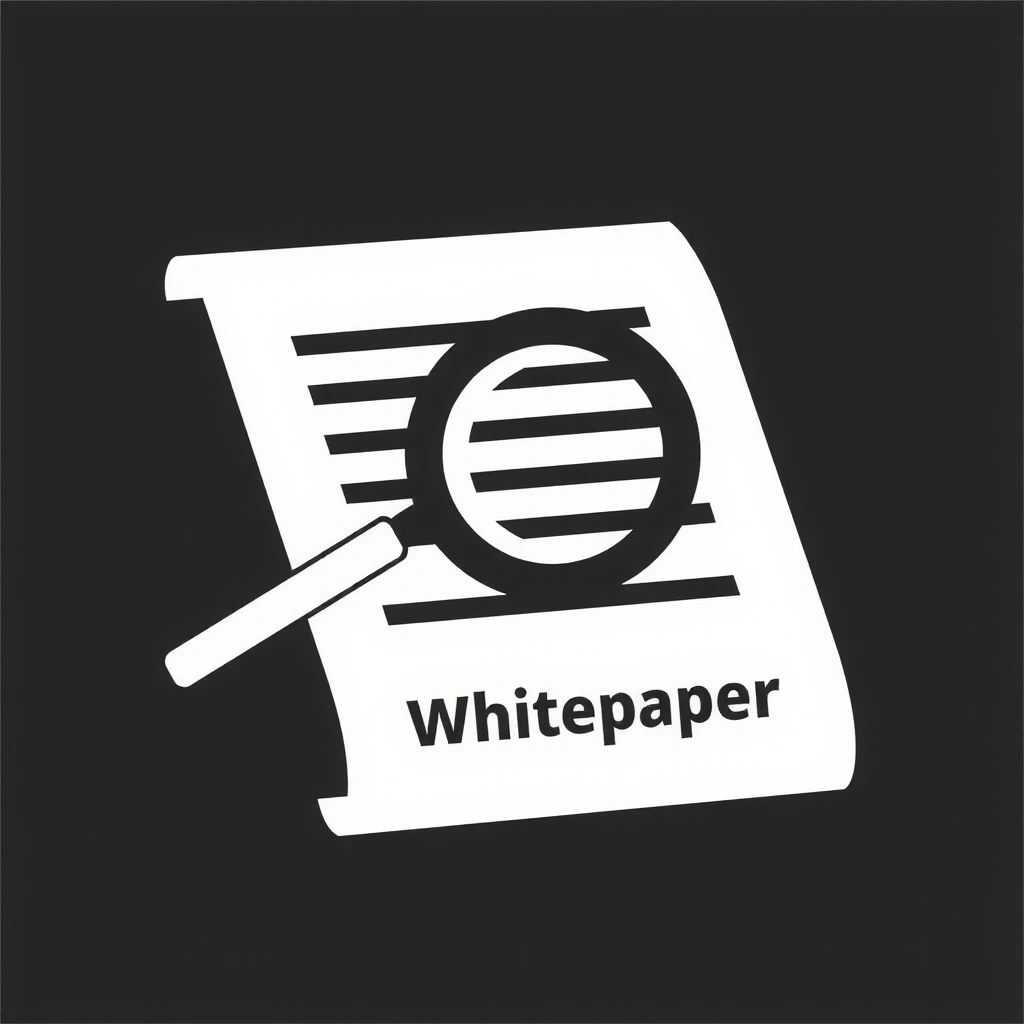Icon for a whitepaper, showing a document with a magnifying glass