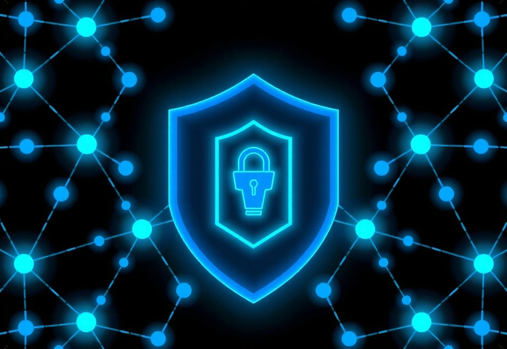 Cybersecurity shield protecting digital data, representing data security