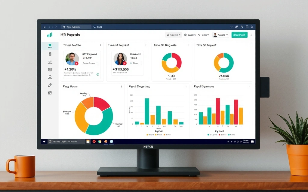 HR software dashboard showing analytics and employee profiles