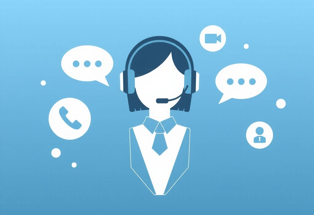 Abstract illustration of a customer service representative with speech bubbles